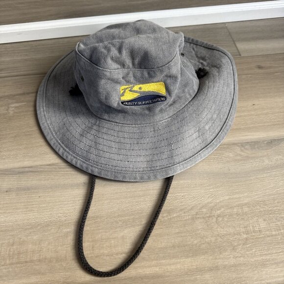 VINTAGE RUSTY Surfboards Bucket Boonie Hat Cap Surf Beach Surfing Made‎ USA Sz S